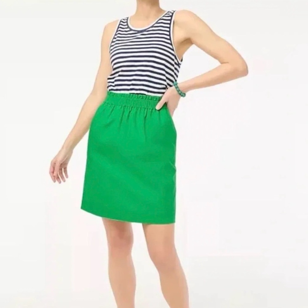 J.Crew Factory Linen Cotton Blend City Skirt 4 Green Pull-On Elastic Waist